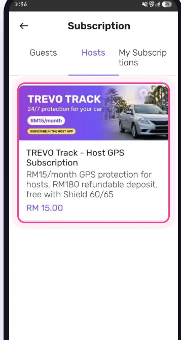 Step 2: Select Hosts and choose TREVO Track – Host GPS Subscription.